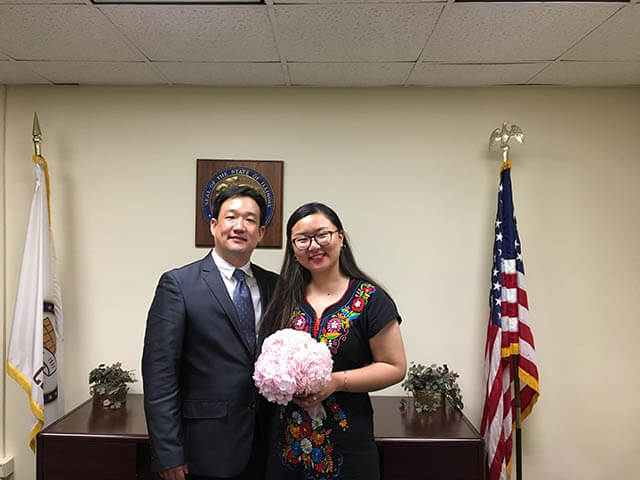 ミンミン夫婦、シカゴで結婚写真