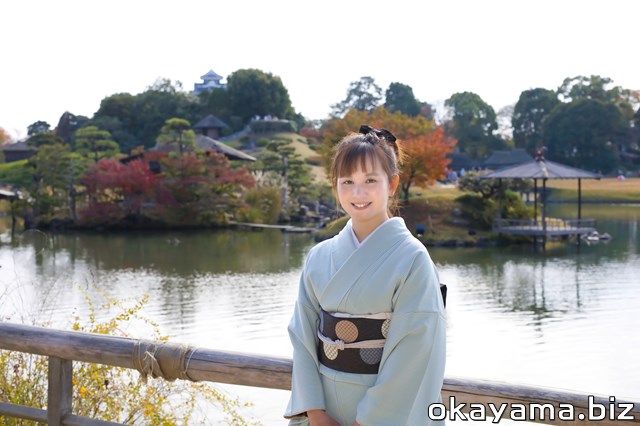 岡山・後楽園で撮影した着物のポートレート写真
